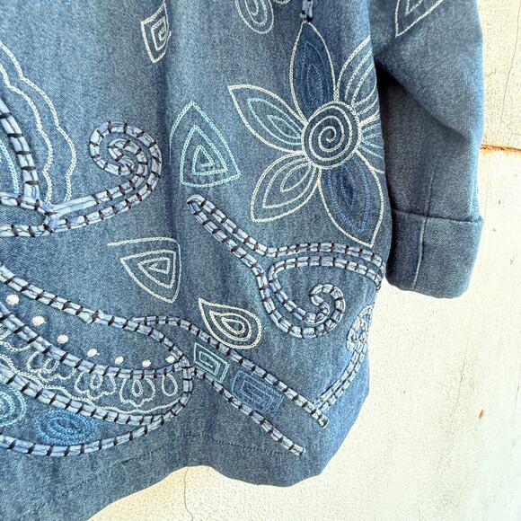 Vintage Embroidered Denim Jacket Boho Western Floral Women’s XL Drapers & Damons - Picture 5 of 8
